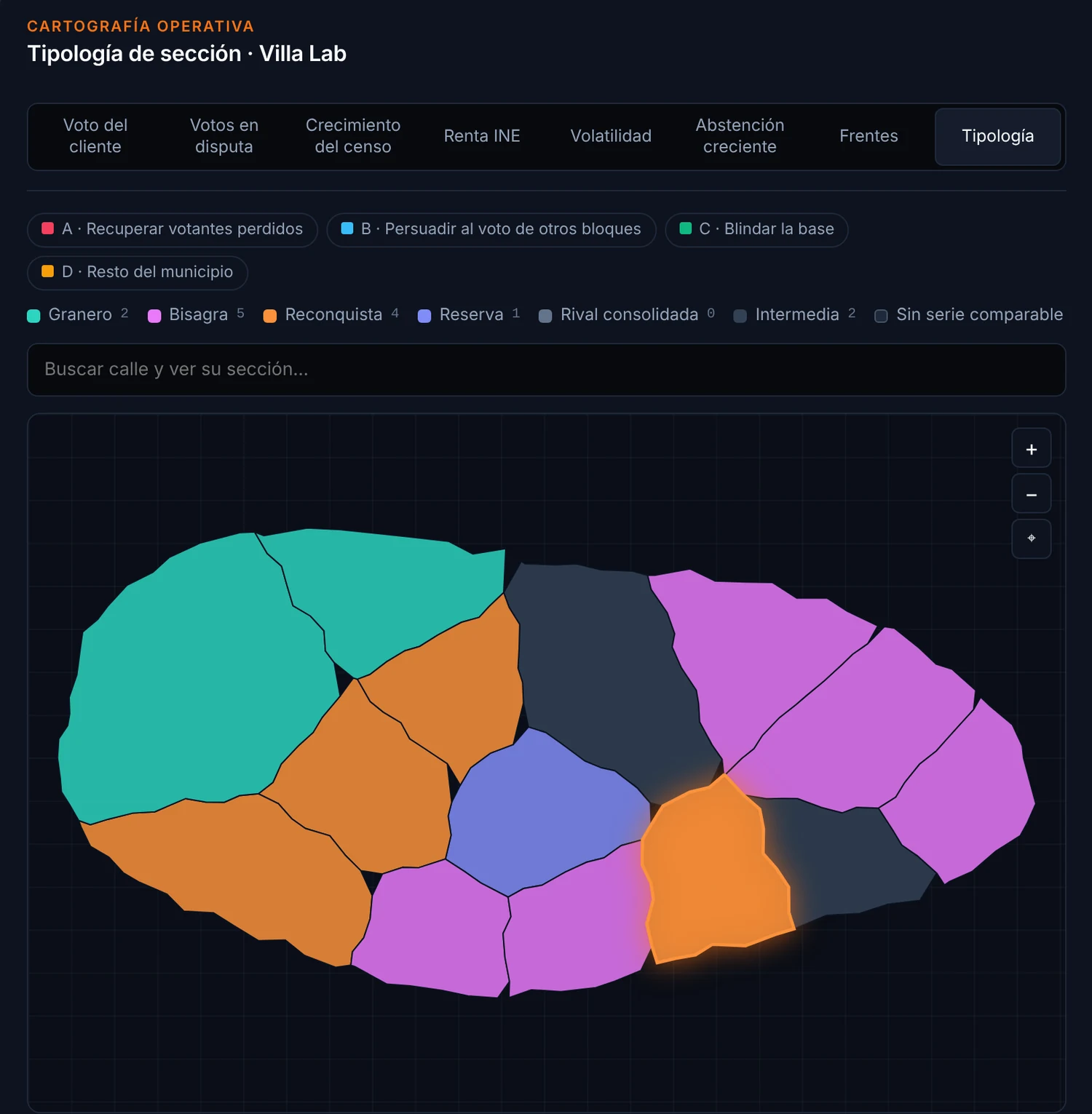 Mapa de Villa Lab por sección censal coloreado según la tipología